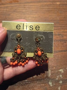 Vintage Coral Beaded Elise Drop Earrings